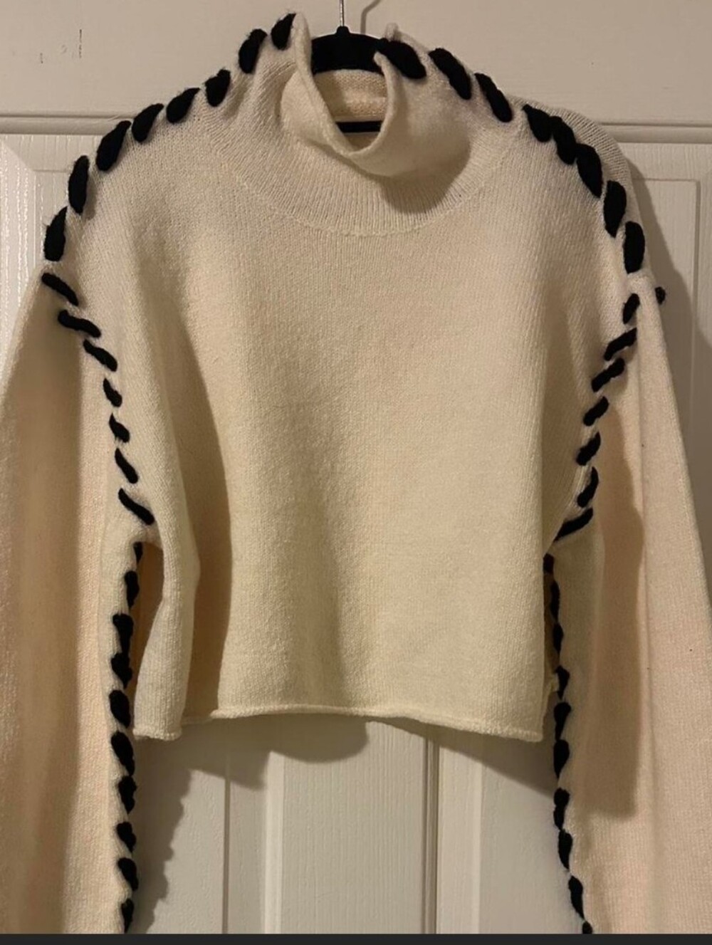 OAK + FORT Cream Turtleneck Sweater with Black Contrast Trim